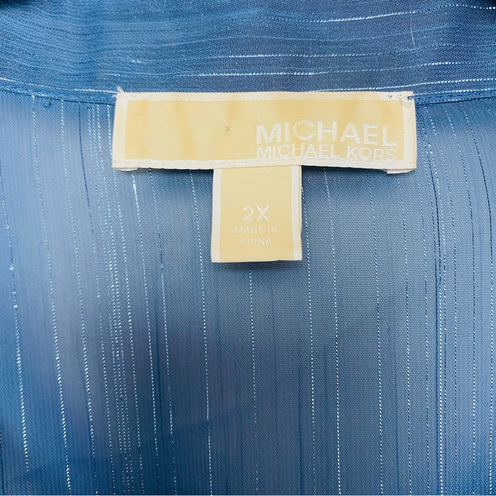 Michael Kors Blue Sheer‎ Metallic Striped Button Up Blouse Women's 2X - Picture 4 of 7